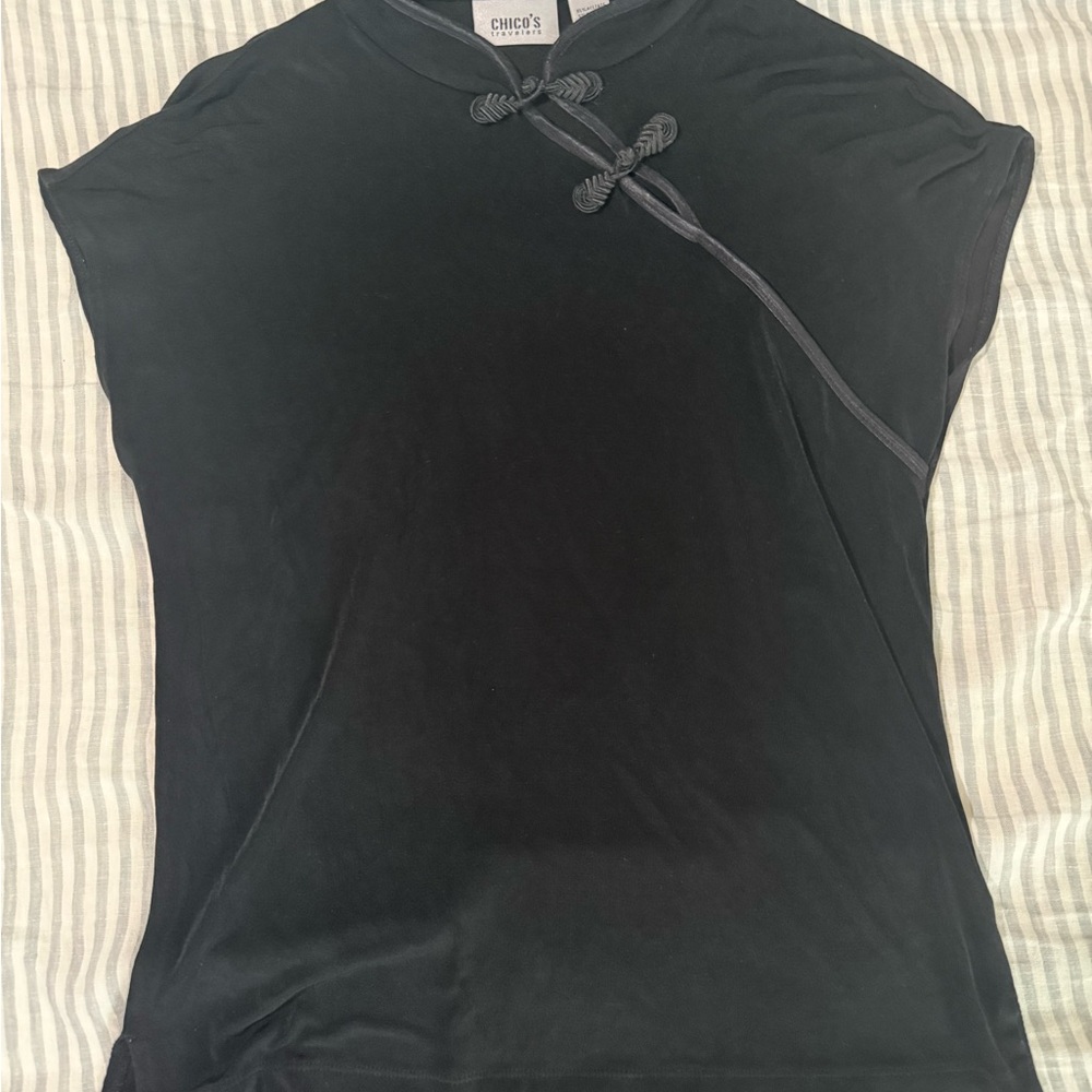 Chico's Travelers Black Mandarin Collar top size 1